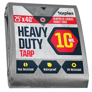 Tarplex 25 ft. x 40 ft. Silver Black Heavy-Duty Tarp 10 mil Poly, Waterproof, UV Resistant for Patio Pool Cover Roof