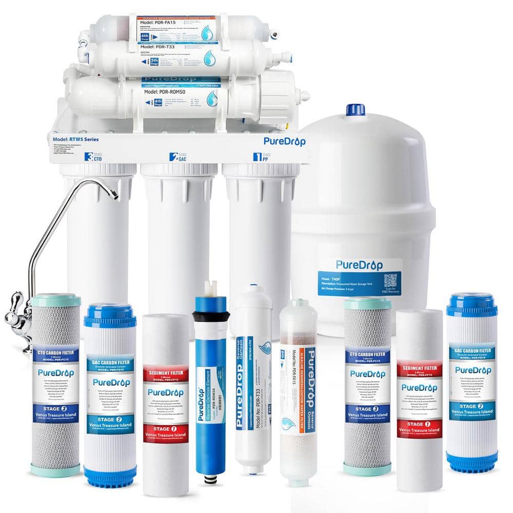 PureDrop 6-Stage Alkaline Remineralization Under-Sink Water Filter System