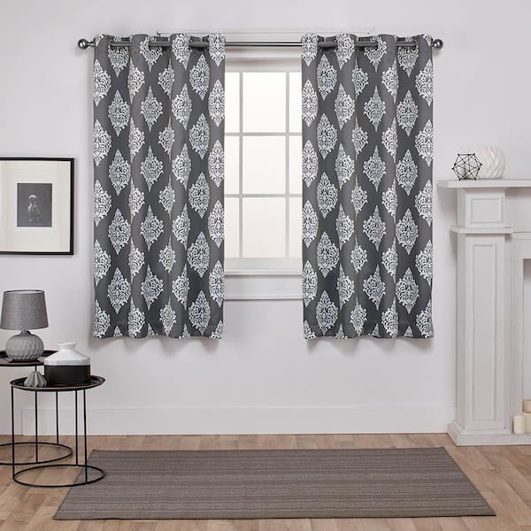 EXCLUSIVE HOME Medallion Black Pearl Medallion Woven Room Darkening Grommet Top Curtain, 52 in. W x 63 in. L (Set of 2)