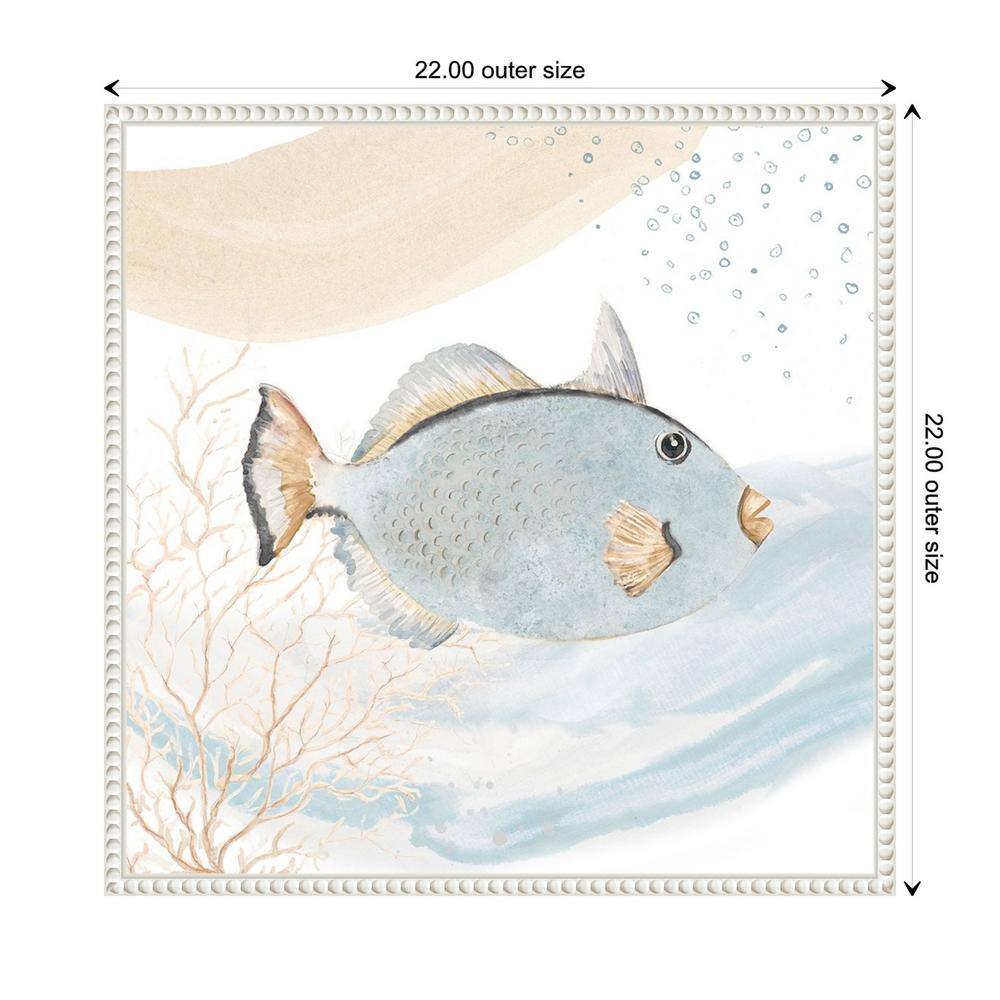 Ocean Oasis Waves Blue Fish Canvas Wall Art with White Frame