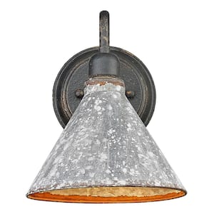 Jasper 1-Light Wall Sconce in Antique Black Iron with Galvanized Steel