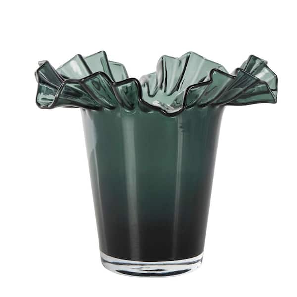 Litton Lane Green Tulip Inspired Ombre Glass Floral Decorative Vase with Wavy Opening