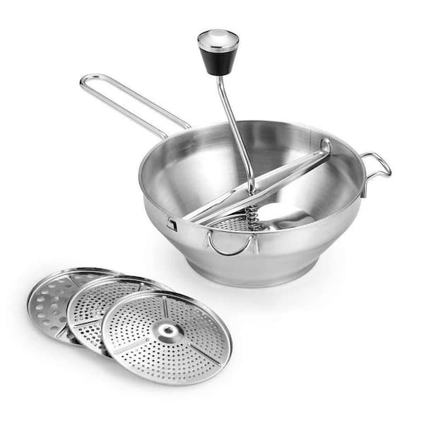 Stainless Steel Manual Rotary Food Mill with 3 Interchangeable Disks Ergonomic Anti-Slip Handles for Puree