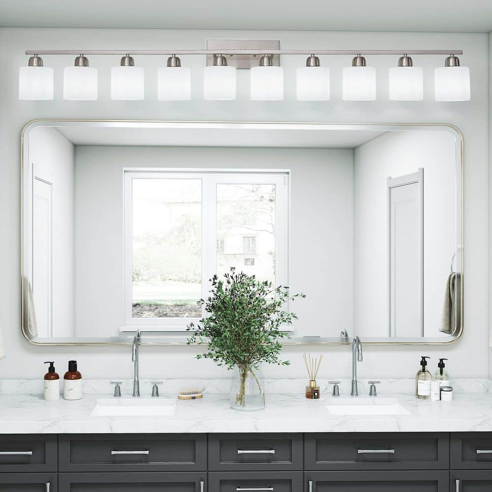 65 in. 10-Light Chrome Bathroom Vanity Light Over Mirror, with Milky White Frosted Glass Shades (Bulbs Not Included) price history on PriceWatchPro