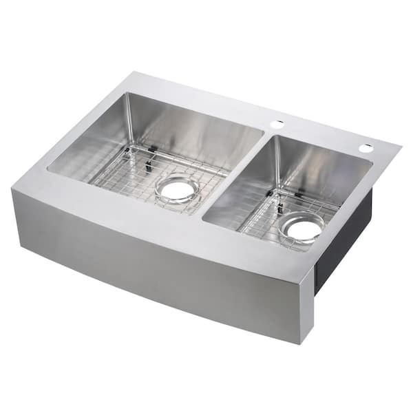 Glacier Bay Retrofit Drop In Stainless Steel 33 In 2 Hole 60 40 Double