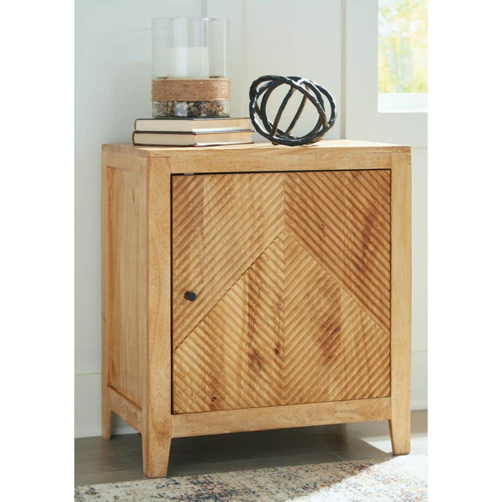 Light Brown Mango Wood Accent Cabinet with Fluted Door