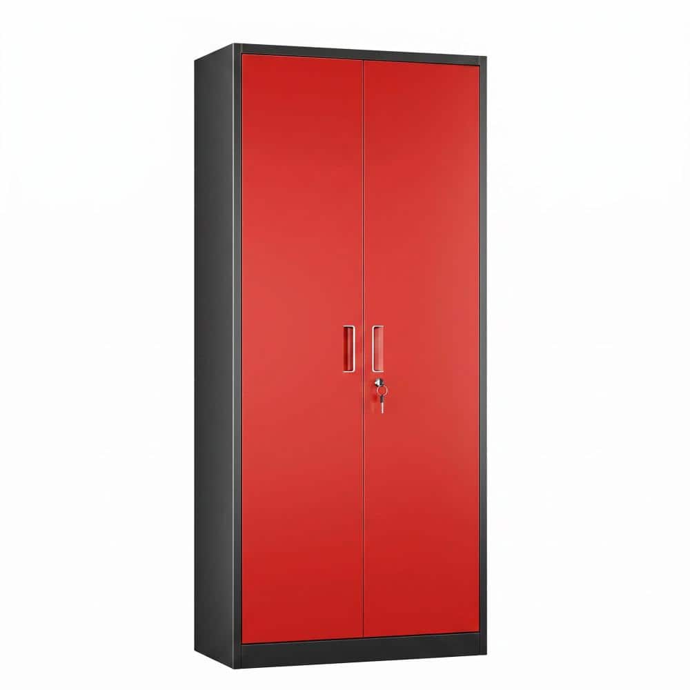 Black & Red Lockable Steel Storage Cabinet, Thick Cold Rolled Steel Adjustable Shelf Office Document Cabinet price history on PriceWatchPro