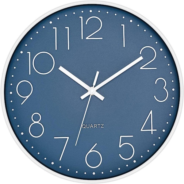 Afoxsos 12 in. Blue Analog Silent Non-Ticking Wood Wall Clock