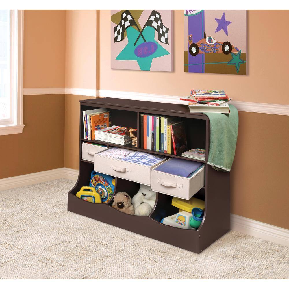 Espresso MDF Kids Toy Storage Unit with Ecru Baskets