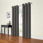 Andora Thermaback Smoke Textured Solid Polyester 42 in. W x 84 in. L Blackout Single Grommet Top Curtain Panel