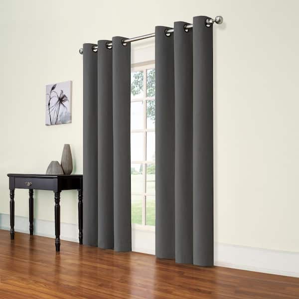 Eclipse Andora Thermaback Smoke Textured Solid Polyester 42 in. W x 84 in. L Blackout Single Grommet Top Curtain Panel