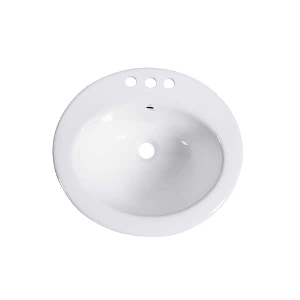 19.68 in. x  17.68 in. White Oval Ceramic Single Bowl Top Mount Bathroom Sink