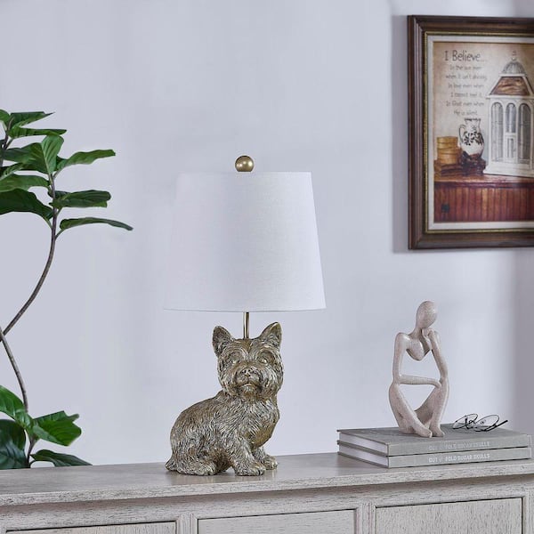 23 in. Antiqued Novelty Table Lamp with White Linen