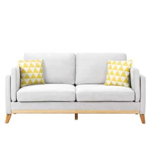 72.4 in. W Square Arm Chenille Modern Rectangle Sofa in Beige with Pillows