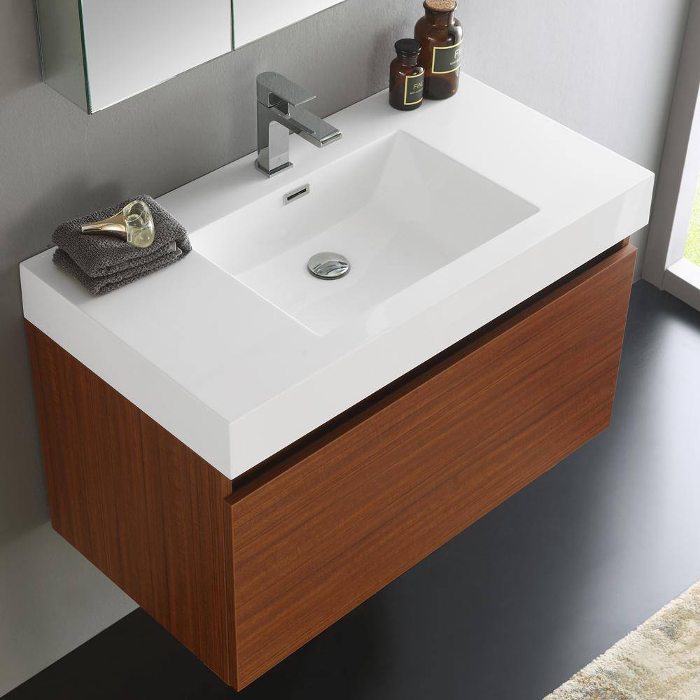 Teak Wall Mounted Vanity Set with Medicine Cabinet