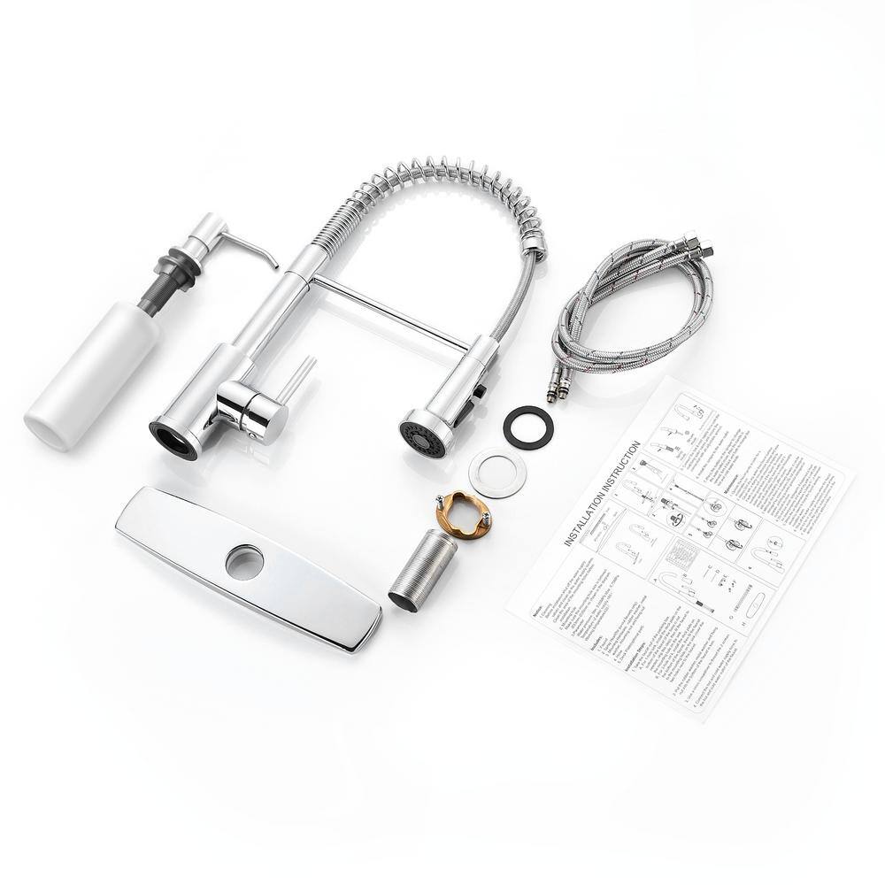 Chrome High-Arc Kitchen Faucet with Pull-Out Spray and Soap Dispenser