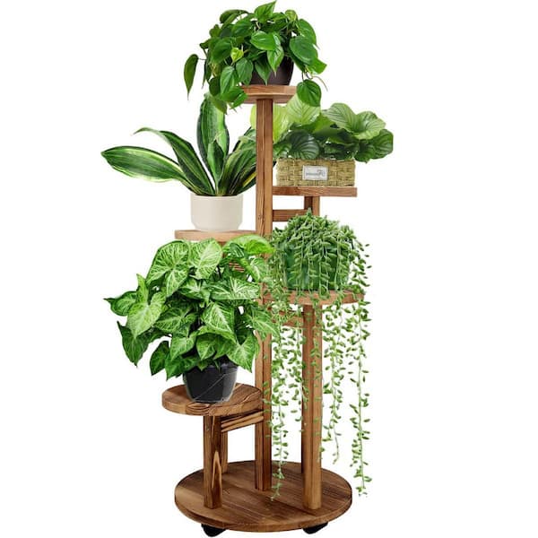 Augbeer 5-Tier Tall Wood Plant Stand Pot Holder for Living Room