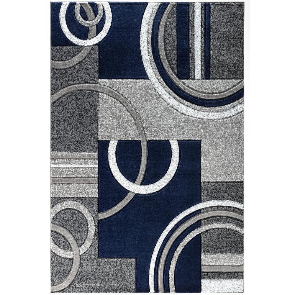 Dark Blue Polypropylene 8 ft. x 10 ft. Abstract Indoor Area Rug