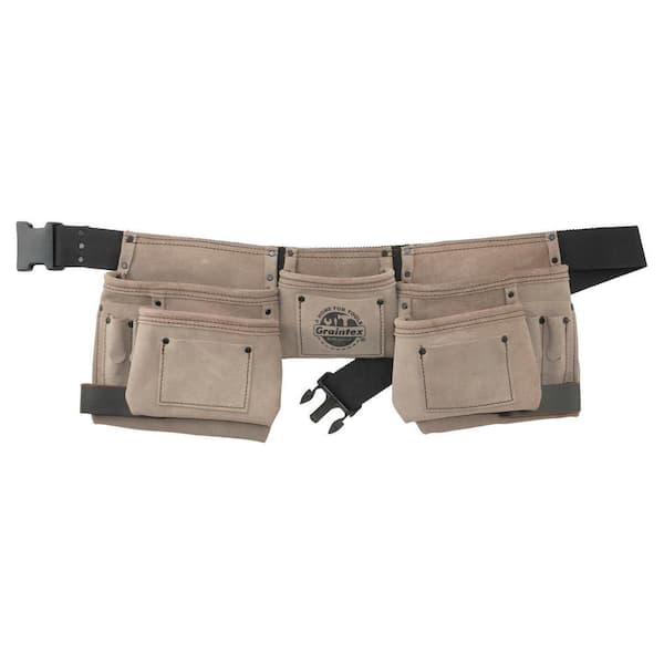 11-Pocket Suede Leather Tool Apron in Beige with 2 Hammer Loops
