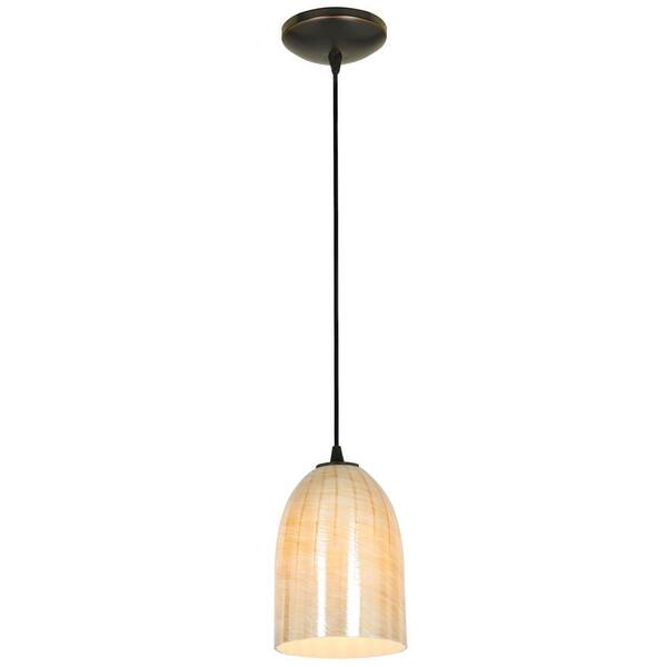 Access Lighting Bordeaux 1-Light Oil-Rubbed Bronze Metal Pendant with Wicker Amber Glass Shade