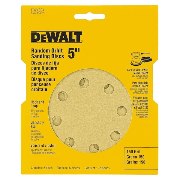DEWALT 5 in. 8-Hole 150-Grit H and L Random Orbit Sandpaper (5-Pack)