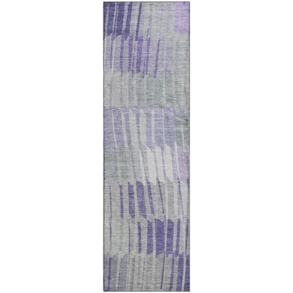 Mayfield Premium Machine Washable Abstract AMF2271 Lavender 2 ft. x 7 ft. Runner Rug