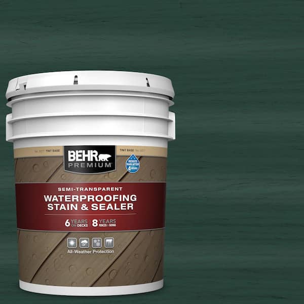 BEHR PREMIUM 5 gal. #ST-114 Mountain Spruce Semi-Transparent Waterproofing Exterior Wood Stain and Sealer