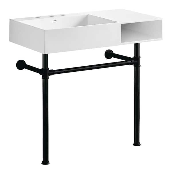 Aurelius 36.63 in. x 20.88 in. Console Sink In Matte White Solid Surface with Legs