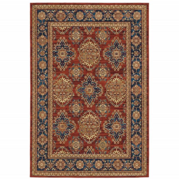 HomeRoots 4' X 6' Red Blue And Gold Oriental Power Loom Stain Resistant Area Rug