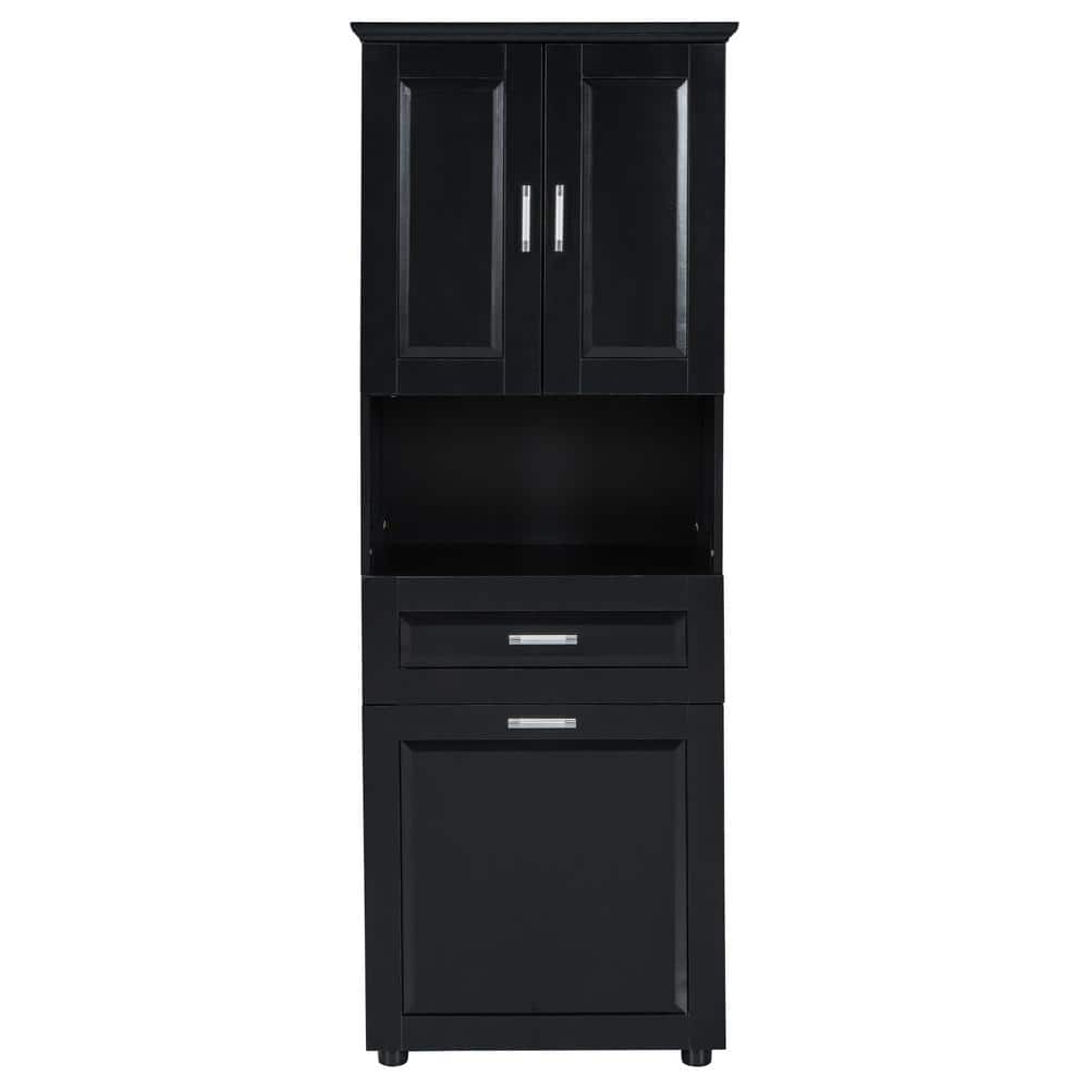 24.72 in. W x 16.29 in. D x 69.92 in. H Black Linen Cabinet Bathroom Storag