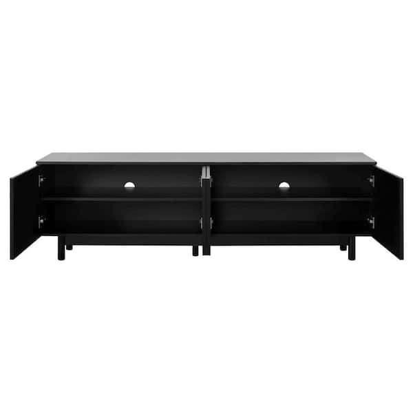 Modern Black TV Stand Fits TV's Up to 78 in. with Arch Cabinets, Solid Wood Legs, Adjustable Shelves