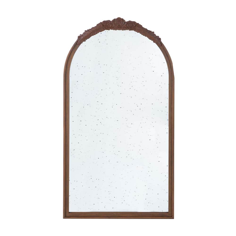 23 in. W. x 42 in. H Arched Framed Wall Bathroom Vanity Mirror in Brown for
