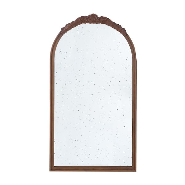 23 in. W. x 42 in. H Arched Framed Wall Bathroom Vanity Mirror in Brown for Living Room, Bathroom, Entryway