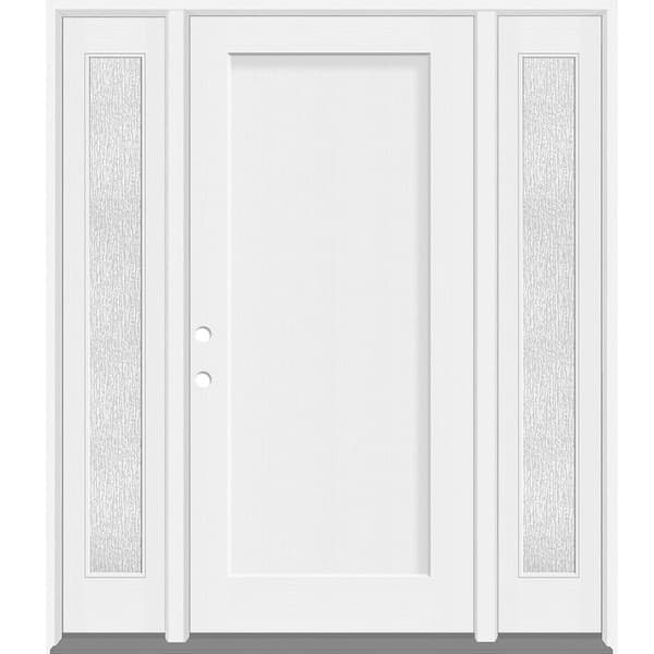 Legacy 68 in. x 80 in. 1-Panel Shaker RHIS Unfinished White Fiberglass Prehung Front Door w/Rain 14 in.SLs 4-9/16 Jamb