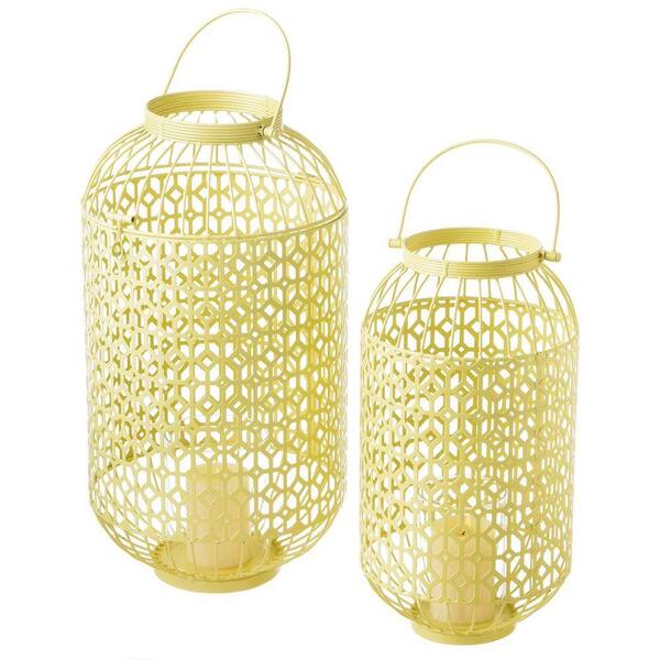 Filament Design Sundry 21.5 in. Yellow Pillar Lanterns (Set of 2)