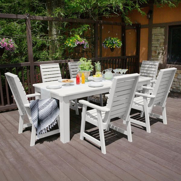 Highwood Weatherly White 7-Piece Recycled Plastic Rectangular Outdoor Dining Set