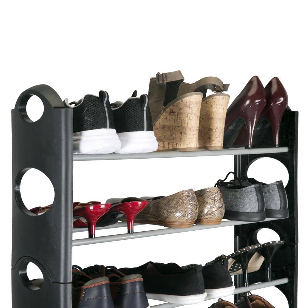 Black 10-Tier Stackable Plastic Shoe Rack