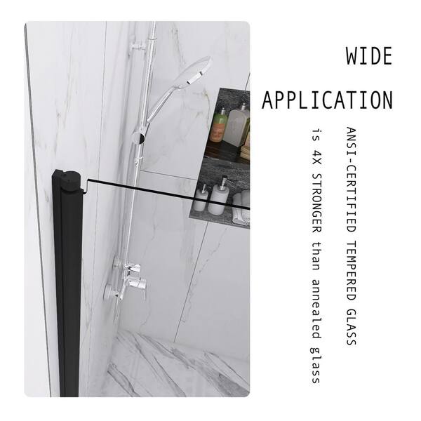 Unbranded - 34 in. W x 72 in. H Pivot Semi-Frameless Shower Door in Matte Black with Clear Glass