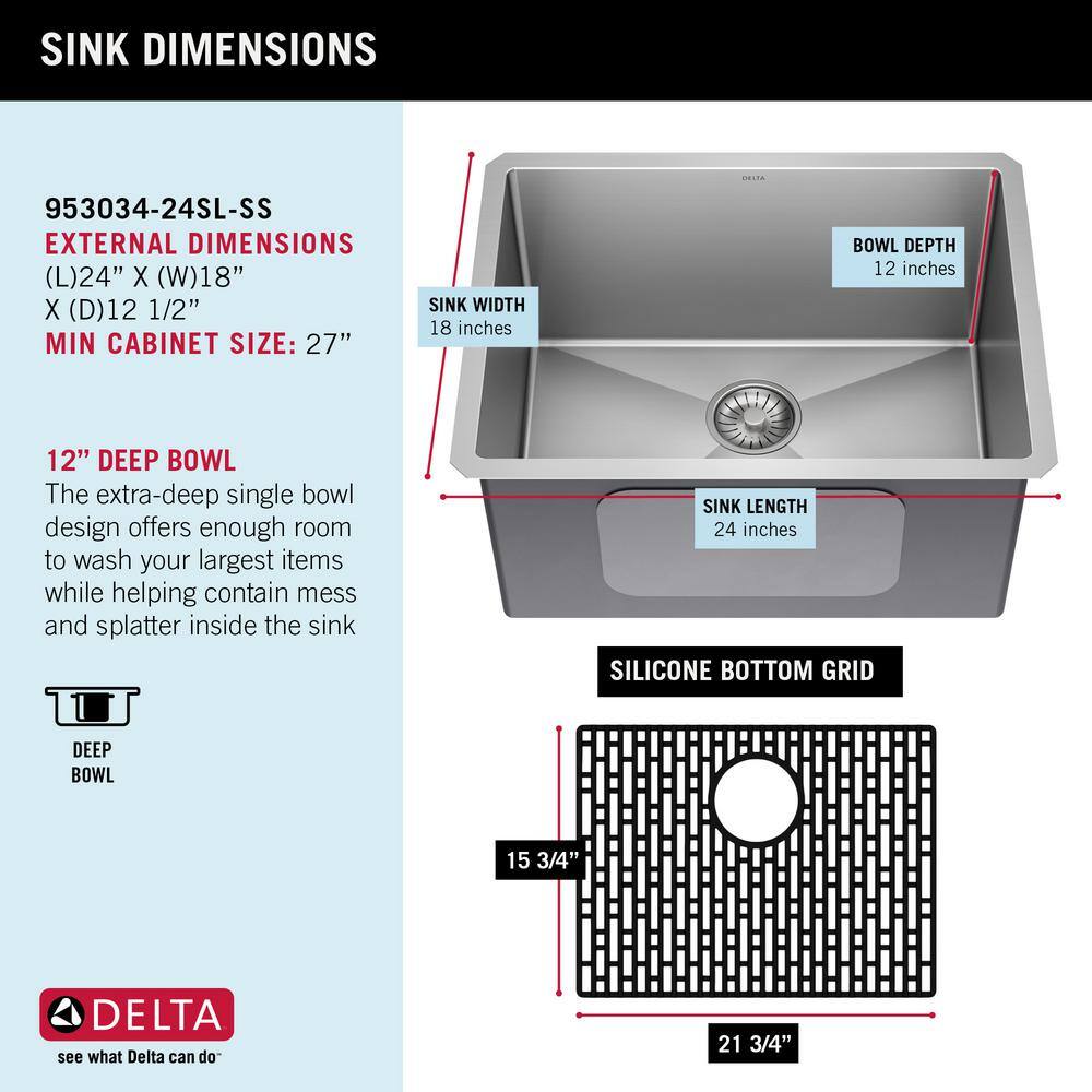 24-inch Stainless Steel Undermount Single Bowl Utility Sink