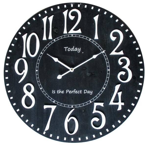 Yosemite Home Decor Perfect Day II Distressed Black Analog Wall Clock