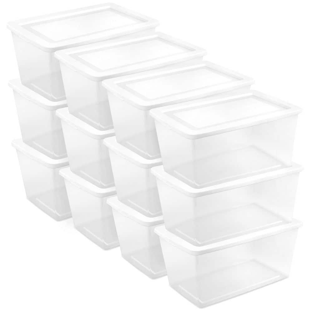 90 qt. Storage Box, Stackable Plastic Container Home Organizer in White (12-Pack)