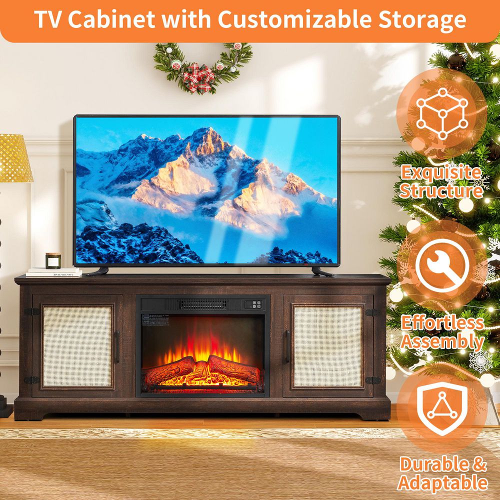 ToolCat 65 in. Freestanding Rattan Door TV Stand with 23 in