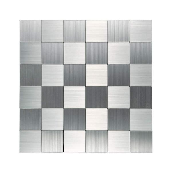 Art3d Stainless Steel Square Silver Self-Adhesive Tile 12 in. x 12 in. Metal Aluminium Peel and Stick Tile (10 sq. ft./Box)