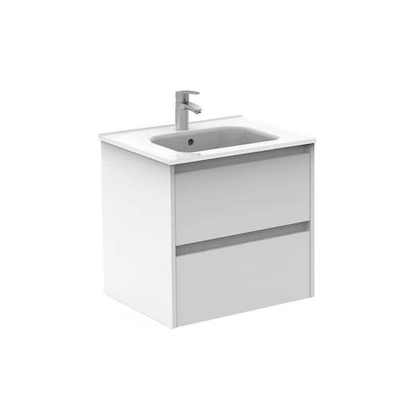 Sansa 24 in. W x 18 in. D 2/DR Vanity in White with Ceramic White Basin