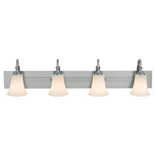 Generation Lighting Barrington 37 in. W. 4-Light Brushed Steel Vanity Light with Opal Etched Glass Shades