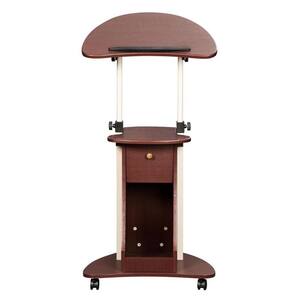 21.5 in. Retangular Brown MDF Rolling Laptop Cart Desk for Home Office with Storage and Height Adjustment