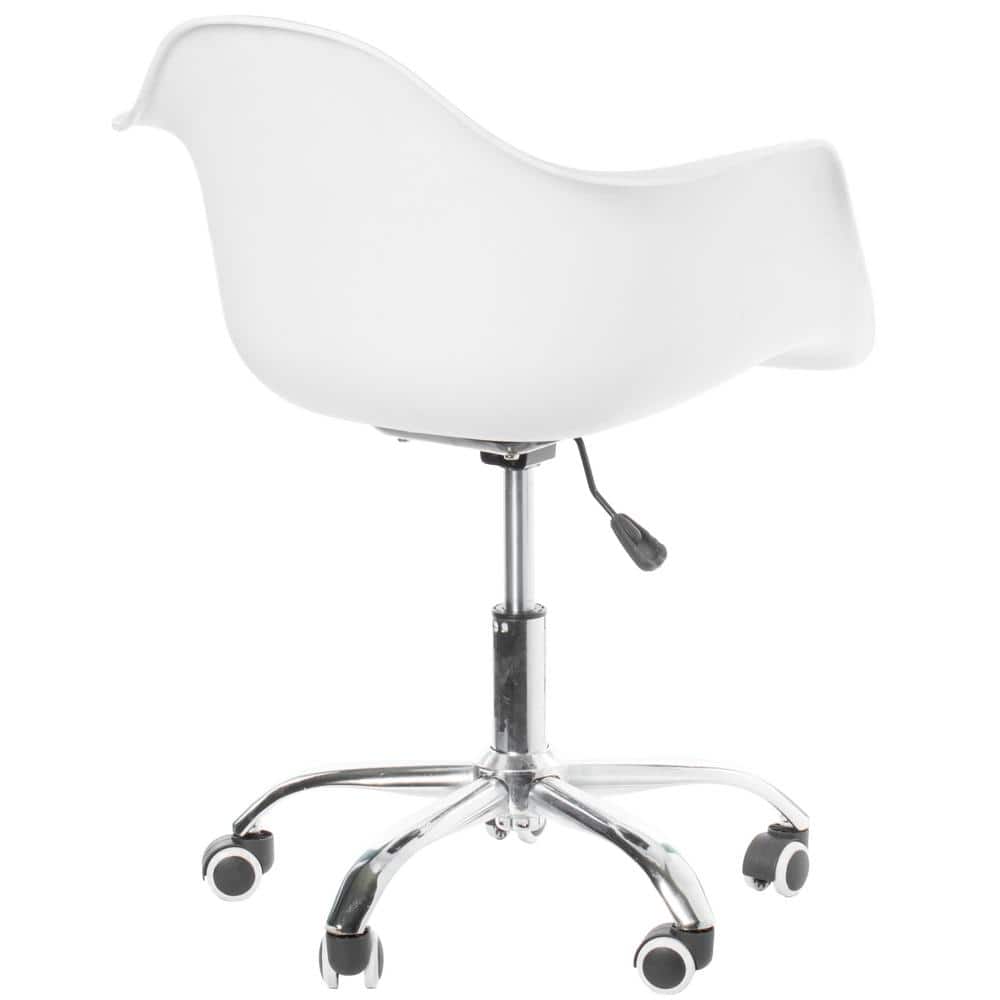 Modern White Swivel Task Chair with Wood Accents