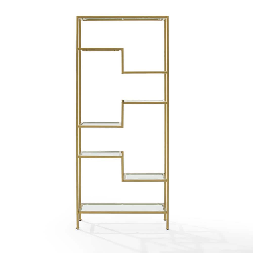 Sloane Gold Steel Geometric Etagere with Glass Shelves