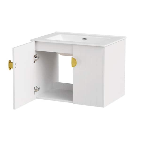 23.8 in. W x 18.5 in. D x 20.7 in. H Floating Bath Vanity in White with White Ceramic Top Basin, Wall Mounted