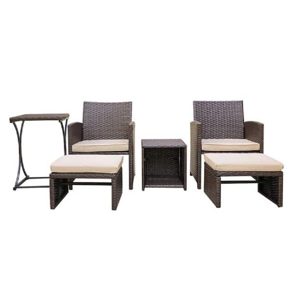 Freestyle 6-Piece Wicker Outdoor Bistro Set with Beige Cushions